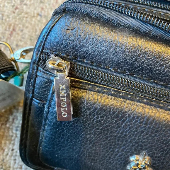 VTG Y2K XMPolo Black Faux Leather Crossbody Mini Purse Wallet Adjustable Strap - Picture 10 of 10